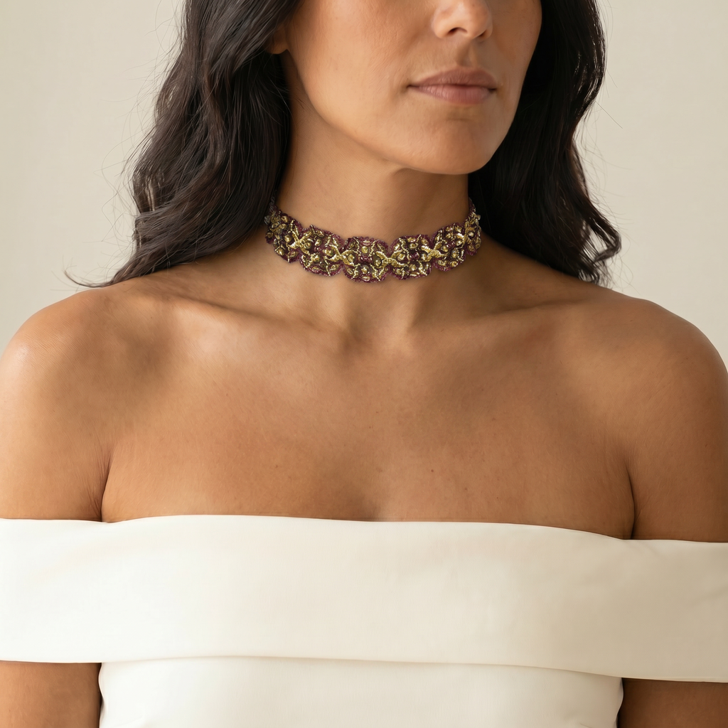 Choker Verde limon y burdeos