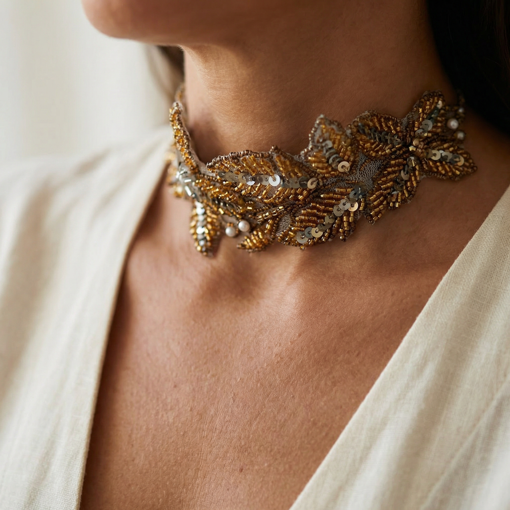 Choker dorado y plateado flor Sofia