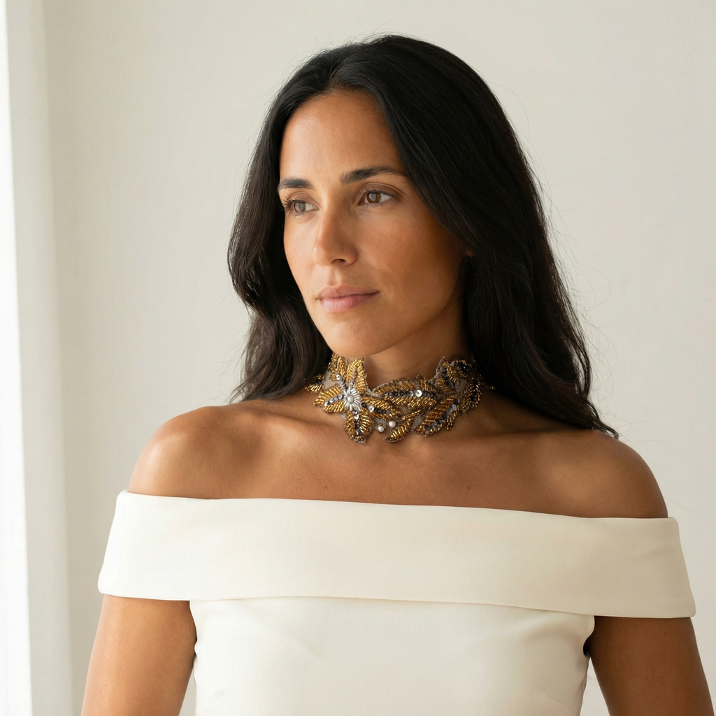 Choker dorado y plateado flor Sofia