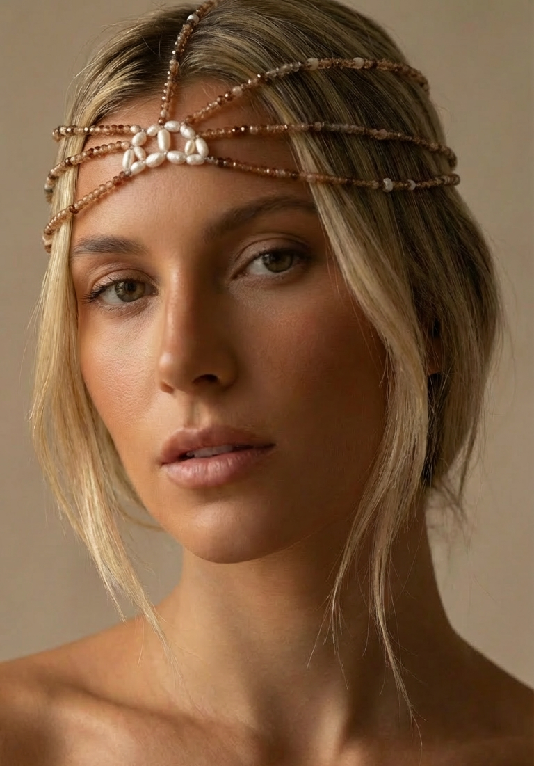 Casquete dorado elegante con perlas para invitadas de boda y eventos sofisticado